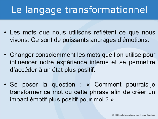 Le langage transformationnel